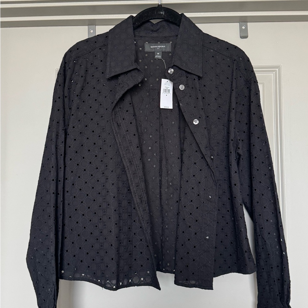 NWT Banana Republic Black Eyelet Button-Down Shirt